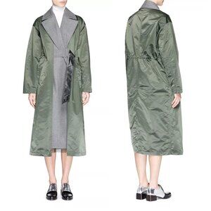 Toga Pull Double Layer Wool Nylon Trench Coat in Green Grey Medium